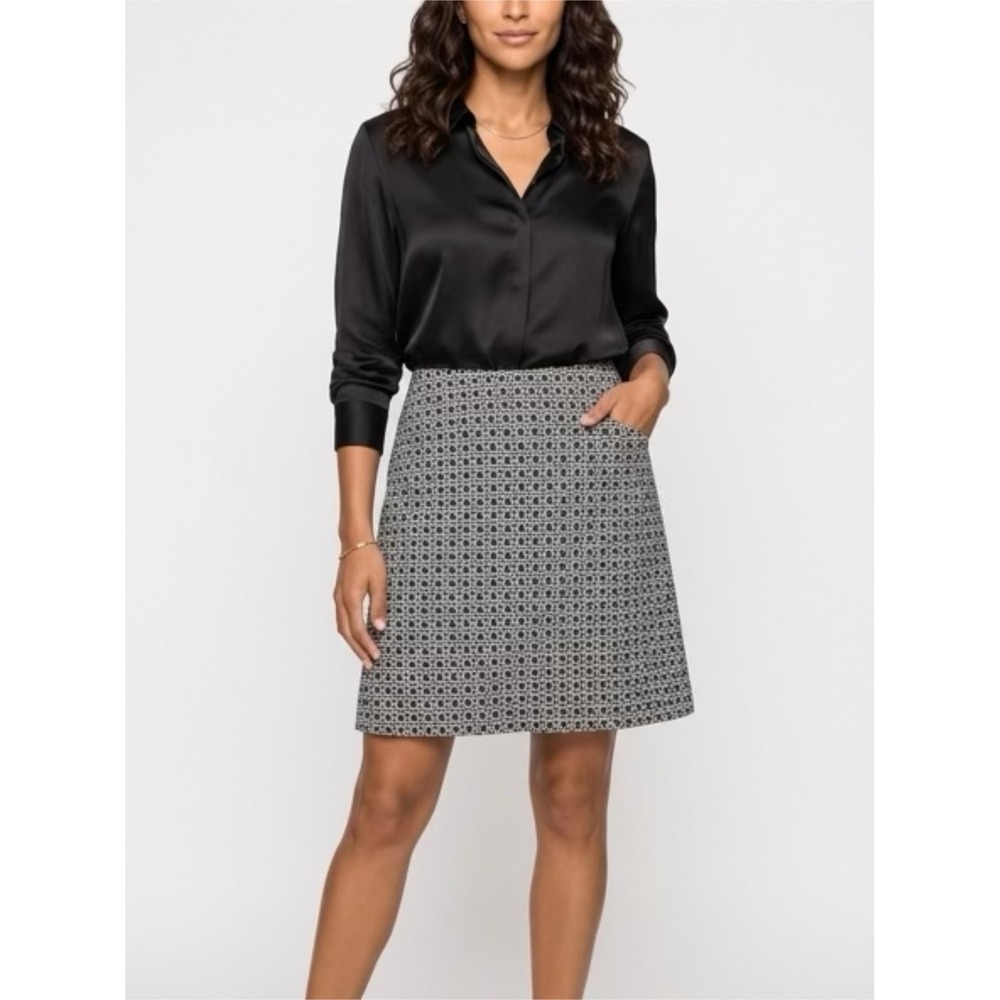 Banana Republic Black White Geometric Square Print A-Line Mini Skirt Pockets 8